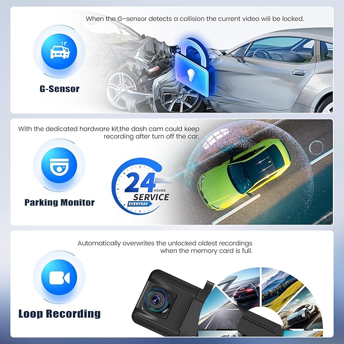 10.88 Inch Mirror Dash Cam,4K Touchscreen Rear View Mirror Front and Rear View Dual Cameras,Night Vision,G-Sensor,APP Control,Motion Detection,Loop Recording,Parking Assistance,Parking Monitor