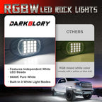 4 Pods RGBW LED Rock Lights for UTV ATV Golf Cart RZR SXS Truck Jeeps Off Road, Waterproof Multicolor Neon Underglow Kit with APP/RF Remote Control&Brake Red Function,12V Pure White Underbody Lights
