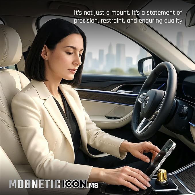 MobNetic Icon.MS MagSafe Compatible Phone Mount, Magnetic Phone Holder for Car w/ 90lb Pull Force, 90º Tilt & 360º Rotation, Aluminum Build, Compatibility for iPhone & Android (Obsidian Black)