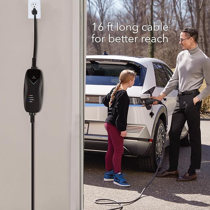 Lectron Level 1 EV Charger - ETL Certified, 120V, 15 Amp, 16 ft Extension Cord & J1772 Cable - Portable Electric Car Charger for J1772 EVs and Plug-in Hybrid Vehicles