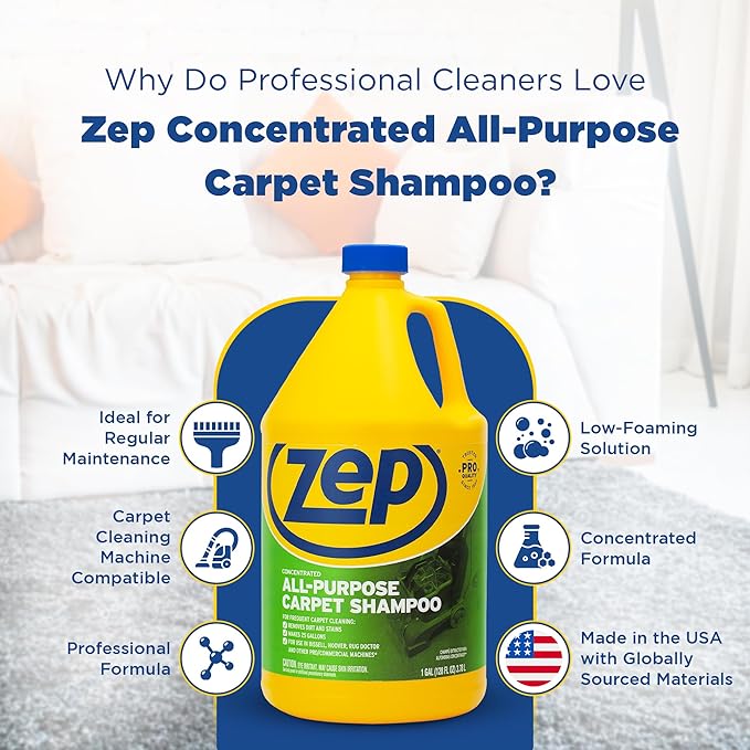 Zep All-Purpose Carpet Shampoo Concentrate Cleaner - 1 Gallon - ZUCEC128 - Professional Formula Removes Dirt and Stains (Pack of 2)