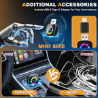 2026 Upgraded Wireless Carplay Adapter, 4 in 1 Screen Mirroring Support Mirror Link/AirPlay for Apple CarPlay & Android Auto, Mini USB/Type-C Plug & Play Car Play Adapter, Wired to Wireless No Latency
