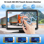 4 Channel Backup Camera Dash Cam System for Trucks, RVs, Trailers, Carplay & Android Auto, 10'' Touch Screen Monitor & DVR Recording, 4 HD1080P Wired Rearview Reverse Cameras IP68-rated..