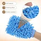 HARFINGTON 2pcs Premium Chenille Microfiber Car Wash Mitts 9.8" x 7.9" Scratch Free Wash Gloves Absorbent Double Sided Plush Cleaning Drying Mitts for Car Washing Home Light Blue
