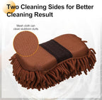 HARFINGTON Car Wash Sponge 9.1" x 4.7" Chenille Microfiber Mitt Scratch-Free Absorbent Scour Scrubber Cleaning Sponge for Washing Detailing on Cars, Trucks, SUV, Boats, RVs, Coffee