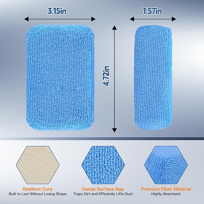12-Pack Car Wash Sponge Non-Scratch, Microfiber Wax Applicator Pads, Ceramic Coating Foam Scrub Pads, Car Detailing Supplies for Cleaning, Waxing, Sealant & Conditioner Application
