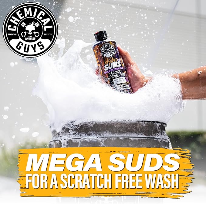 Chemical Guys CWS21216A Car Wash, Dry & Shine Bundle - HydroSuds Ceramic SiO2 Shine High Foaming Car Wash Soap, 16 oz + After Wash Gloss Boosting Drying Aid (16 oz) (2 Items) For Cars, Trucks, SUVs