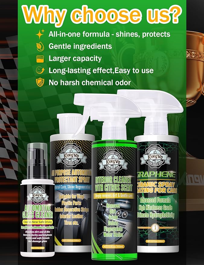 Kingvo Car Interior Cleaner Spray, Multipurpose Leather Seat Cleaner Upholstery Car Cleaning Kit with Citrus Flavor Auto Dashboard Vinyl Detailing Supplies Kit,10 OZ