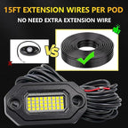 8Pods Metal Bright Pure White LED Rock Lights Kit,Per pod provided 15FT Power Cord,6500K 36LEDs Neon Underglow Light Aluminum Waterproof Fender Lights for Trucks Trailer Jeep Off Road ATV UTV