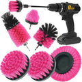 8 Pcs Drill Brush Attachment Set, Power Cleaning Scrub Brush Kit with Extend Long Attachment, All Purpose Drill Scrub Brushes for Car, Grout, Floor, Tub, Bathroom and Kitchen (Pink)