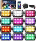 MICTUNING C2+ RGB+IC Rock Lights - 12 Pods Dynamic Chasing Color Underglow Neon Kit, Extensible to 24 Pods, Bluetooth APP Control & IP68 Waterproof, for Trucks Cars ATV UTV Golf Cart (2 Year Warranty)