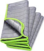 Airlab Magic Cleaning Cloth Window Glass Cleaner Carbon Microfiber Towels Kitchen Bathroom Lint Free Rags Car Wipes Drying Auto Detailing, Pack of 4, 20" x 16", Grey-Green