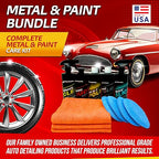 Dura-Coating Metal & Paint Bundle - Blue Premium Metal Polish, All-N-1 Car Polish, Crazy Suds Auto Wash, Wheely Clean Spray, and Quick Slick Polymer Spray, with 4 Polishing Pads & 1 Microfiber Towel