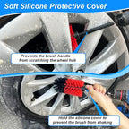 Wheel Brush Kit, Soft Drill Wheel Cleaner Brush, No Scratches Highly Dense Car Cleaning Brush Set for Wheels, Rims, Engines, Exhaust(Red/Black,2Pcs)