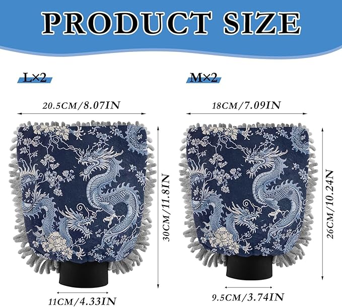YETTASBIN Chinese Dragon 2PCS Car Wash Mitts, Ultra Absorbent Chenille Microfiber Car Washing Gloves, Scratch-Free Lint-Free Auto Cleaning Mitt, Machine Washable Elastic Cuff Car Wash Sponge