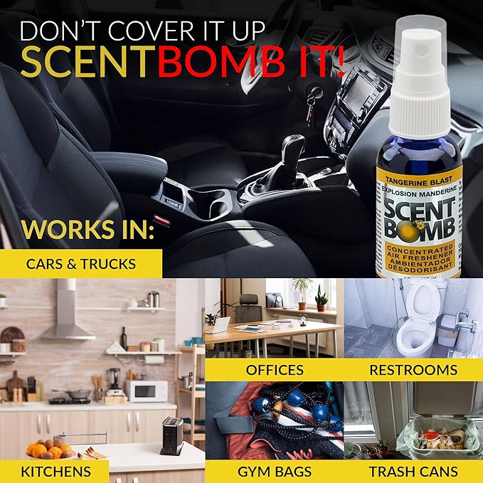 Scent Bomb Air Freshener Spray, Long-Lasting Odor Eliminator - Effective Deodorizer for Home & Car, Fresh Room Spray for Kitchen, Bathroom & Smell Neutralizer - 1 oz Pack of 4, Tangerine Scent