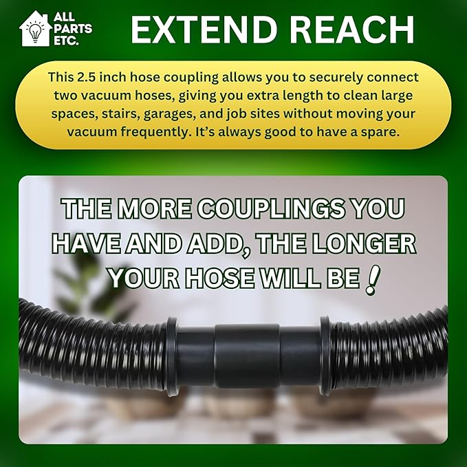 2-Pack 2.5" Vacuum Hose Coupling Connector – Wet Dry Vac Hose Adapter Compatible with Shop Vac, Craftsman & More– Extend Vacuum Reach by Joining 2 Hoses