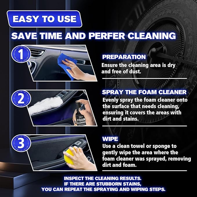 Multifunctional Foam Cleaner for Car - Car Interior Cleaner & Deep Stain Remover for Home, Powerful Foam Removes Dirt and Stains from Seat, Fabric and Carpets - 5oz / 150ml