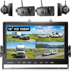Magnetic RV Wireless Backup Camera, HD 1080P 10" Loop Recording Monitor, 2-Rear View 2-Side View Cameras Wireless System for RV Trailer Trucks, Built-in 9600mAh Battery, Night Vision- ZEROXCLUB BC104
