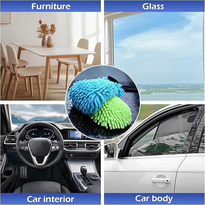 4Pcs Car Wash Mitt Microfiber Gloves Chenille Material Microfiber Towels for Car Washing Supplies Kit Scratch Free Cleaning Sky Blue + Green