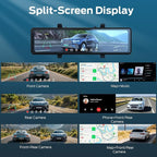 KBD 11.26'' 4K Smart Rear View Mirror Dash Cam Front and Rear, Android Auto Carplay with Backup Camera for Car Recording Parking Assistance Night Vision