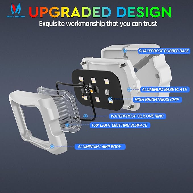 MICTUNING C2 MAX RGB+IC Rock Light with White Housing - 16 Pods Chasing Color Underglow Lights Kit, Dynamic Lighting Modes, APP Control, IP68 Waterproof, DIY Effect, Up to 24pods Extensible