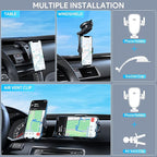 Wireless Car Charger, 15W Qi Fast Charging Auto-Clamping Car Phone Mount Charger Air Vent Phone Holder for iPhone 14/13/12 mini/12 Pro Max/11 Pro Max/Xs MAX/XR/8+,Samsung S23/S22/S21/S20 Plus/Note20