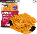 AIDEA Car Wash Mitt Microfiber, 2PK Scratch Free Lint-Free, Premium Chenille Microfiber Mitt Car Wash Brush, Orange, Extra Large Size 8''X12''