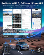 4K+4K Dash Cam Front and Rear, Sarmert C4 Dash Cam Free 128GB Card Included, Built-in GPS and 5G WiFi, HDR Night Vision, WDR Dash Camera for Cars, App, 24H Parking Mode