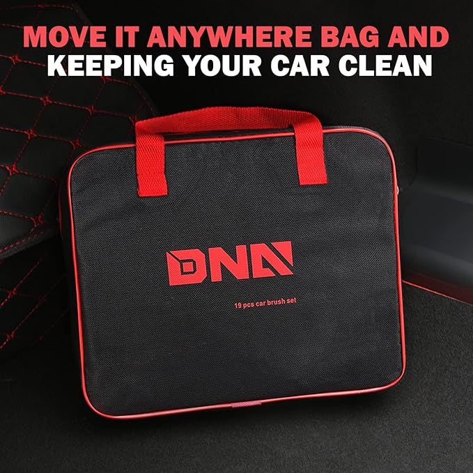 DNA Motoring Car Detailing Brush Cleaning Tools Set with Carry Bag for Auto Interior & Exterior Wheel Dashboard Vent, Red,TOOLS-00278
