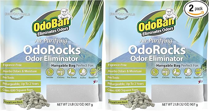 OdoBan Air Purifying OdoRocks Natural Odor Eliminator Made from Natural Volcanic Rocks, 2 Pound Bag, Fragrance Free (Pack of 2)
