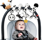 Spiral Car Seat Baby Toys 0-6 Months, Infant Carseat High Contrast Sensory Toys Hanging Stroller Accessories, Newborn Shower Gifts for Baby Boys Essentials Stuff, Cute Black and White Cow