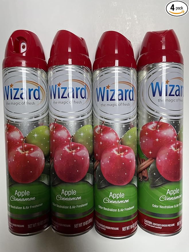 Wizard The Magic of Fresh | Odor Neutralizer & Air Freshener - 10 Oz. Apple cinnamon (Pack of 4) (Packaging May Vary)
