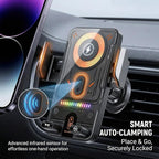 Motorized 90-Degree Rotating Wireless Car Charger Mount with Auto Clamping, 15W Fast Wireless Charging Air Vent Phone Holder for Most Smartphones (Black)
