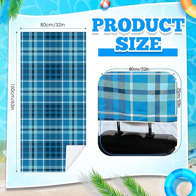 Hahafelt 2 Pack Car Seat Towel Covers with Storage Bag, 63 x 32 Inch Universal Non Slip Waterproof Sweat Protector for Car Truck, Gym Swimming Running, Machine Washable (Blue Plaid)