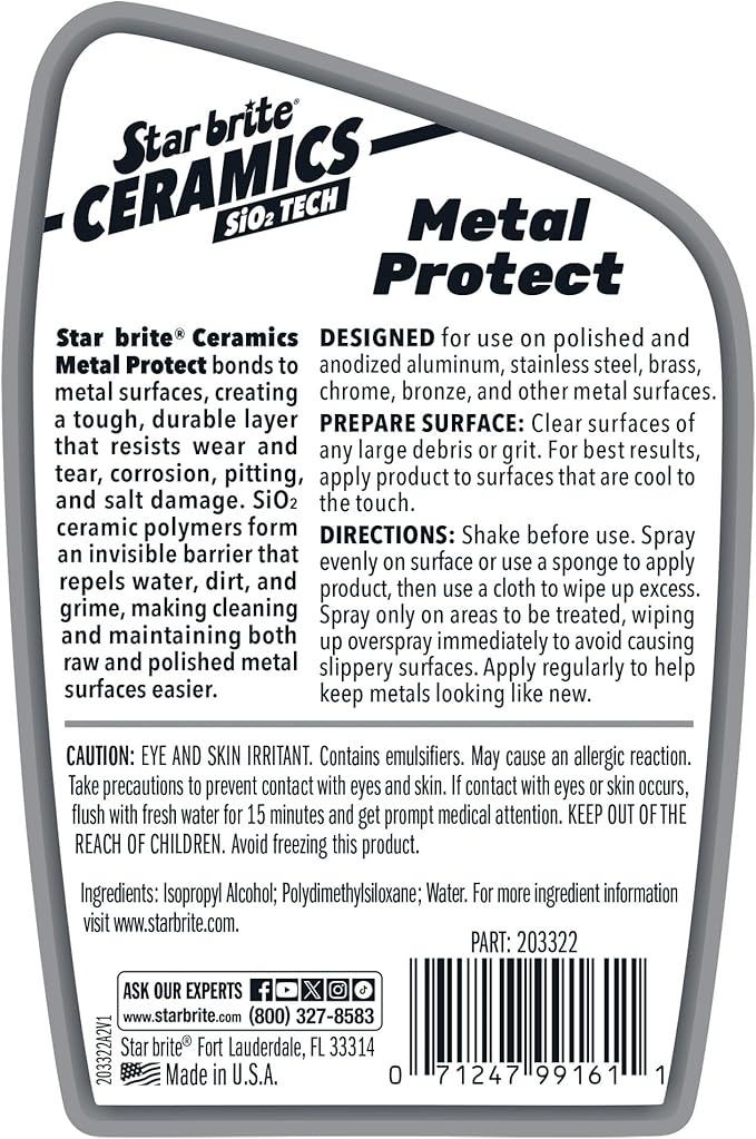 STAR BRITE Ceramics Metal Protect - SiO2 Polymer Protection - Durable Barrier Against Corrosion, Pitting, Salt Damage for Pontoons, Trailers, Towers 22 oz Spray (203322)