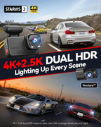 REDTIGER ViewClear 70 4K+2.5K Dash Cam Front and Rear, 8MP STARVIS 2 IMX678 Sensor, Dual HDR Hyper Night Clarity, 5.8GHz WiFi 6, 30MB/S Fast Download, Dash Camera with 24H Parking Monitor