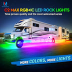 MICTUNING C2 MAX RGB+IC Rock Light with White Housing - 8 Pods Chasing Color Underglow Lights Kit, Dynamic Lighting Modes, APP Control, IP68 Waterproof, DIY Effect, Up to 24pods Extensible
