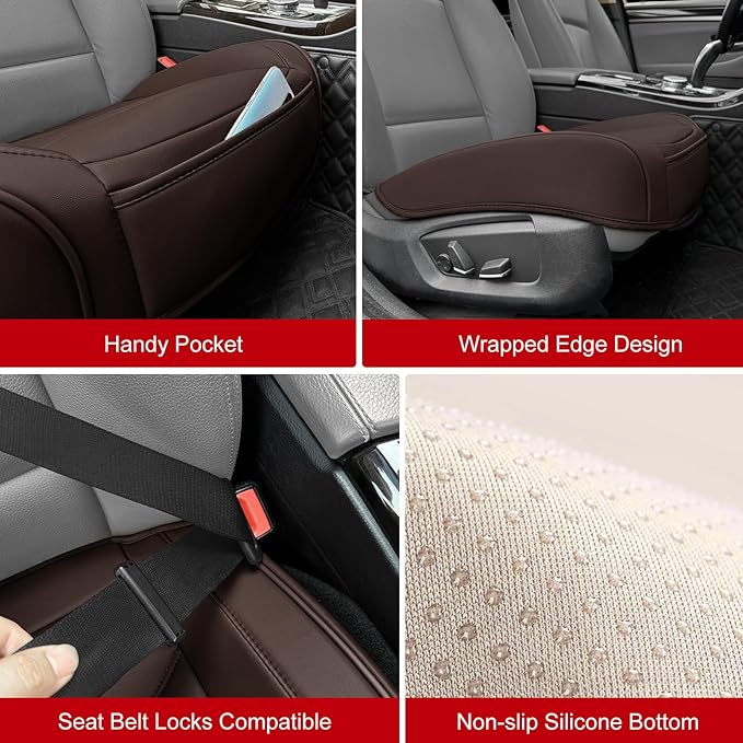 BOPUOVRE Car Seat Cover for Luxury & Comfort - PU Leather, Anti-Slip, Full Wrap Protection with Storage Pocket for Bottom Cushion - Universal Fit for 95% of Vehicles (Coffee Color,1 Piece)