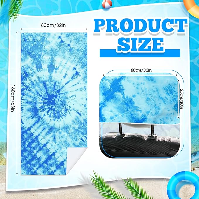 Hahafelt 1 Pack Car Seat Towel Covers with Storage Bag, 63 x 32 Inch Universal Non Slip Waterproof Sweat Protector for Car Truck, Gym Swimming Running, Machine Washable (Blue Tie Dye)