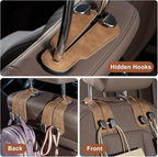 CoBak Purse Hook for Car - Universal Premium Stitched Leather and Aluminum-Magnesium Alloy Double Car Seat Back Storage Hook for Purses, Handbags, Bags (2 Pack),Brown