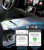 2-in-1 Wireless CarPlay and Android Auto Adapter, Mini USB Dongle Converts Wired to Wireless, Plug & Play, Auto-Connect, Compatible with iPhone & Android TSNAM