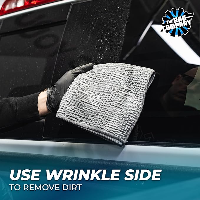 The Rag Company - Wrinkle Knit Glass Towel - Professional 500 GSM Microfiber Window Cleaning Cloths, Streak-Free Dual-Sided Design, 16in x 16in, 3-Pack (South Korea)