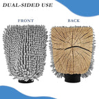 Qilmy Tree Rings Closeup Microfiber Chenille Car Wash Sponge Scratch Free Car Wash Mitt Absorbent Mitt Sponge for Trucks SUVs Car Washing Home Cleaning, Large
