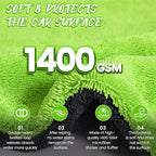 PUGPIU Microfiber Car Drying Towel Extra Large Super Absorbent 48"X24", 1400 GSM Flash Detail Car Wash Drying Towel Edgeless with Two Sided Soft Twisted-Loop, No Water Spots Streaks for Cars (Green)