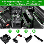 Eamplest 4PCS Center Console Organizer for 2024 2025 2026 Jeep Wrangler JL JLU 4XE and Gladiator JT Accessories Gear Shift Side Tray Organizer,Hanging Armrest Storage Box