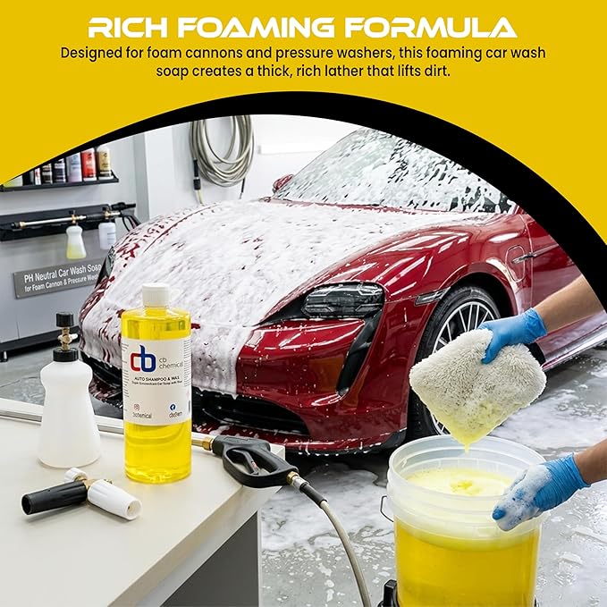 Auto Wash & Shampoo 32oz | Premium PH Neutral Car Wash Soap for Foam Cannon & Pressure Washer | High Foaming Car Shampoo with Lemon Fragrance | Safe for All Paint Types | Adds Shine & Paint Protection