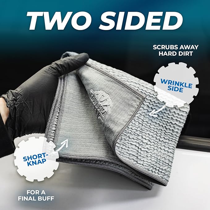 The Rag Company - Wrinkle Knit Glass Towel - Professional 500 GSM Microfiber Window Cleaning Cloths, Streak-Free Dual-Sided Design, 16in x 16in, 3-Pack (South Korea)