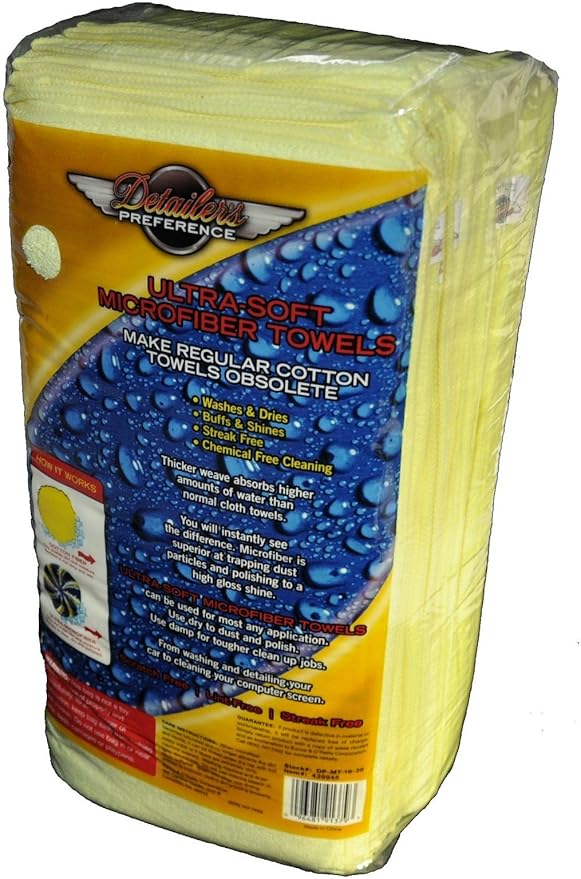 Eurow Detailer’s Preference 350 GSM Microfiber Cleaning Towels, Ultra Soft, Streak-Free, Lint-Free, Chemical-Free Detailing Cloths for Car, Home, or Commercial Use, 16x16in, 36-Pack, Yellow