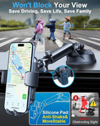 YRU [True Military-Grade] Wireless Car Charger Mount, 15W Charging Auto Clamping Car Phone Holder [98+LBS Strong] Dashboard Windshield Vent Cellphone Holder for iPhone 17 16 15 Pro Max Samsung, Black